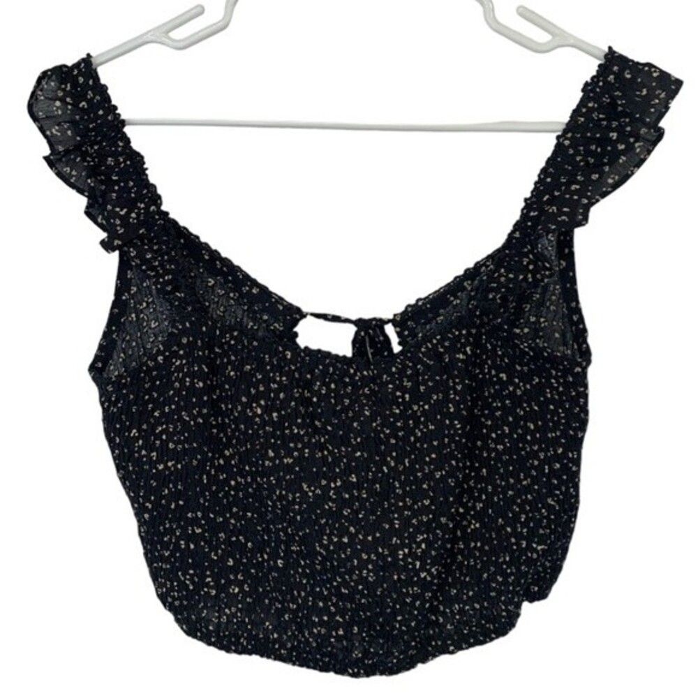 NWT Sim & Sam | Smocked Black Tan Front Tie Button Closure Tank L - Picture 2 of 8